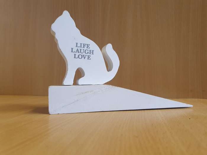 Wooden Cat Door Stopper - 21cm x 5cm height 14cm