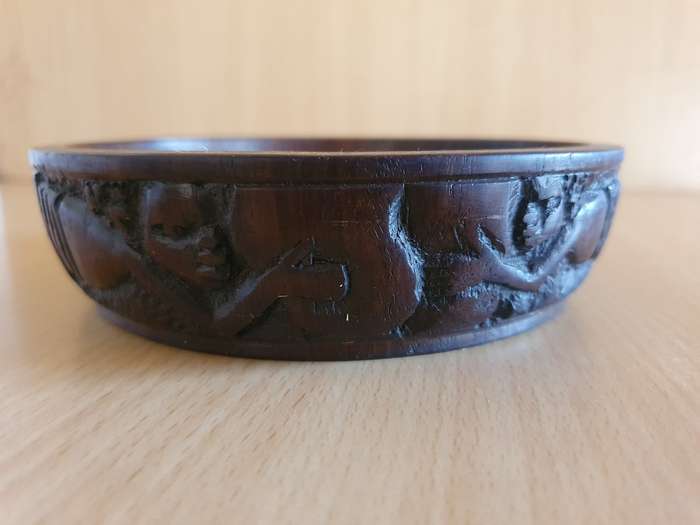 Round Carved Wooden Bowl - width 12cm height 4cm