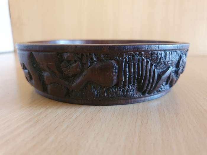 Round Carved Wooden Bowl - width 12cm height 4cm