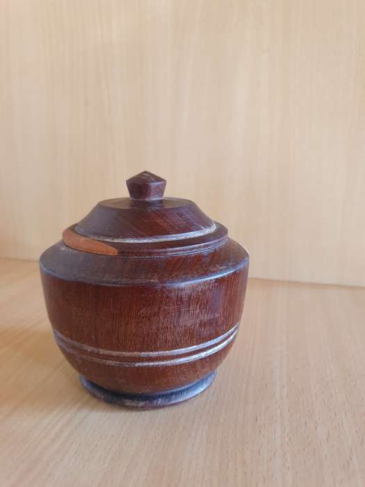Wooden Lidded Jar - Height 11cm width 13cm