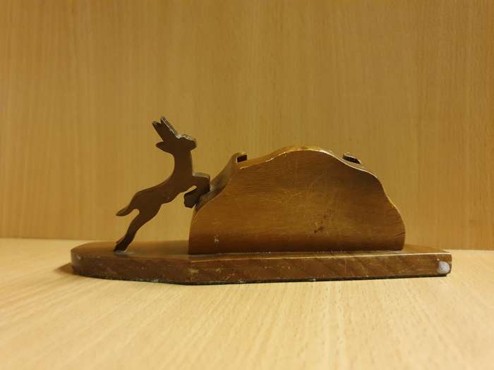 Small Wooden Springbok Figurine Business Card Holder