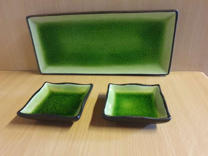 Set of 3 Green Ceramic Platters