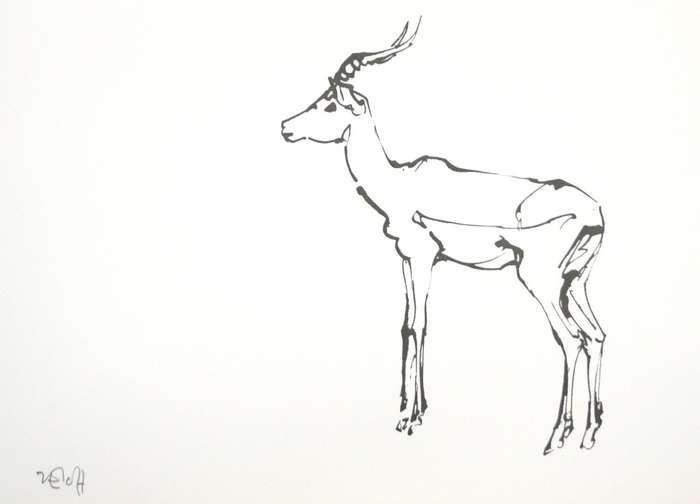 ZAKKIE ELOFF. ROOIBOK. A3. Monoprint. Only one of a kind print. Signed