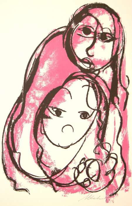 FRANS CLAERHOUT. MOEDER EN KIND. A3. Hand printed silkscreen. Limited Edition. Signed.