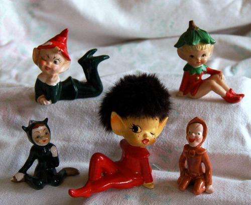 Vintage Collection of 5 assorted Porcelain / Ceramic Pixie and Elf  Figurines.