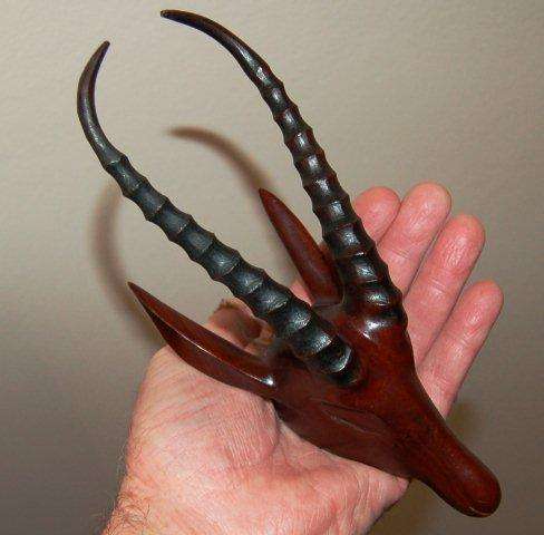 Wall mounted carved Springbok Head - Length including horns 205mm