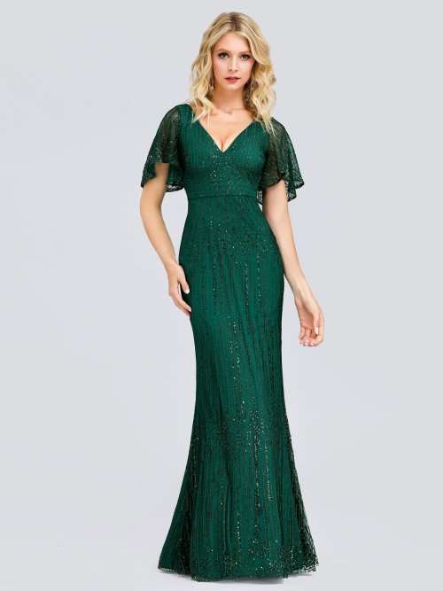 V-Neck Sleeveless Bodycon Shiny Sequin Dresses