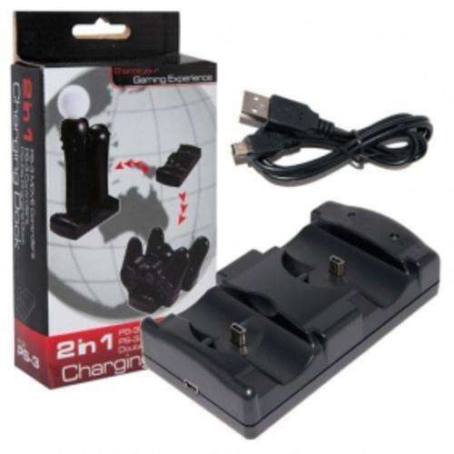 2in 1 Double Charging Station Dock for Playstation 3 (PS3) Game controllers and MOVE Controller,