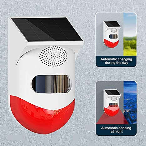 Solar Powered Wireless Independent Infrared Motion Sensor Detector Strobe Siren Alarm Waterproof