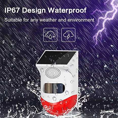 Solar Powered Wireless Independent Infrared Motion Sensor Detector Strobe Siren Alarm Waterproof