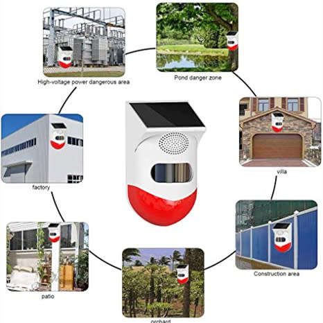 Solar Powered Wireless Independent Infrared Motion Sensor Detector Strobe Siren Alarm Waterproof