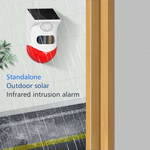 Solar Powered Wireless Independent Infrared Motion Sensor Detector Strobe Siren Alarm Waterproof