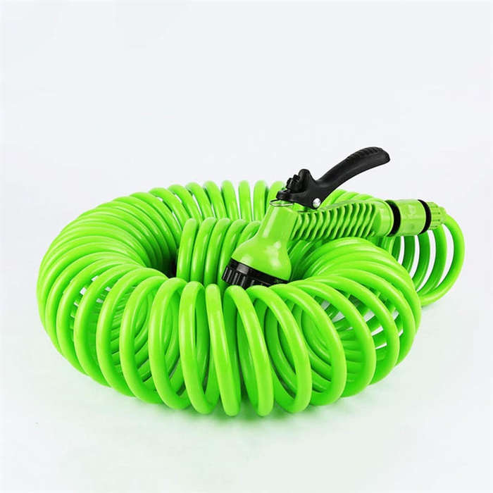 10M Telescopic Coil, Garden Spray Gun 7-function Reel Nozzle, Spring Portable Hose (Green) Car Wash