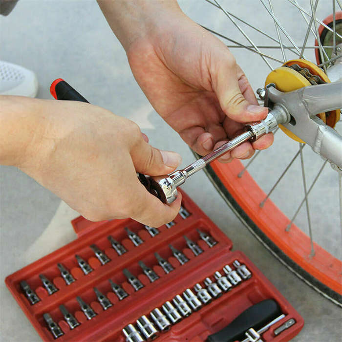 46pcs 1/4 Inch Socket Set Auto Repair Tools Ratchet Set Torque Wrench Combination Drill Bits