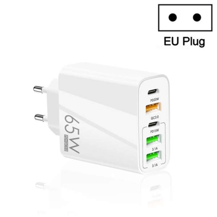 65W USB C Charger, 5-Port with Type-C PD+3USB Compatible GaN Technology Fast Charging Phone Adapter