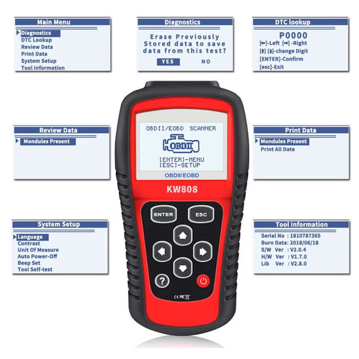 OBD2 Scanner Car Diagnostic Code Reader CAN Engine Reset Tool KW808