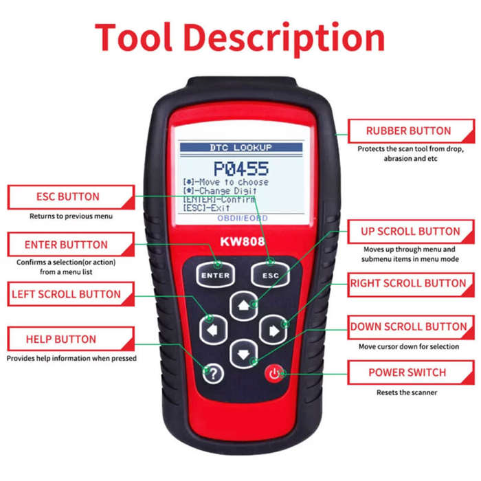 OBD2 Scanner Car Diagnostic Code Reader CAN Engine Reset Tool KW808