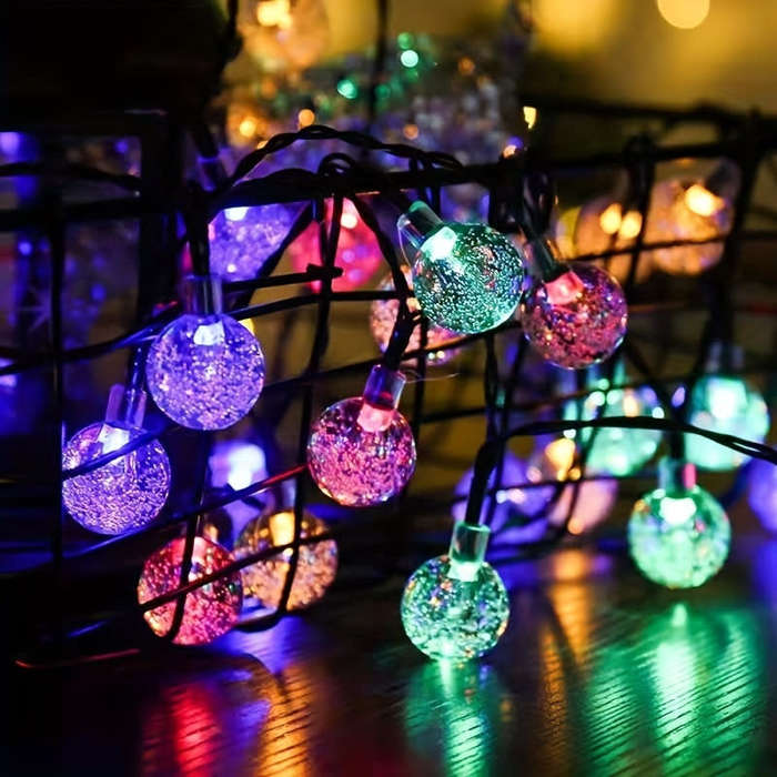 10 LED Solar String Lights Outdoor RGB Garden Bubble Light with Hook and Extension Port 220V 5M