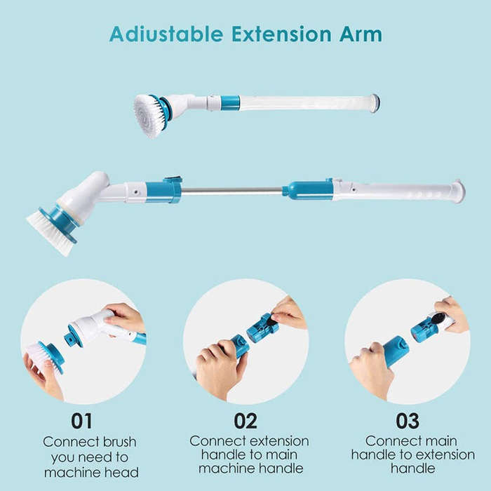 Cordless Electric Spin Scrubber with Adjustable Extended Handle 3 Replaceable Cleaning Brushes
