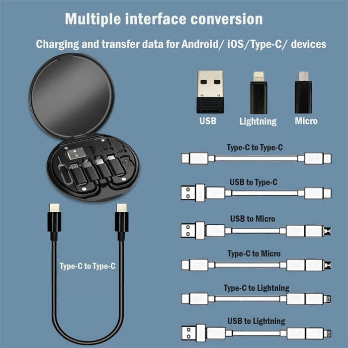 60W Multifunctional USB Cable Fast Charging Cable Storage Box with Retrieval Pin