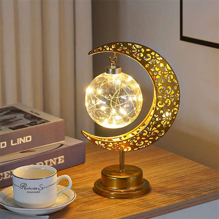 LED Iron Moonlight Lamp Eid Ramadhan Decoration Night Moon Lamp Battery Powered Table Lamp