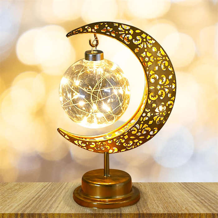 LED Iron Moonlight Lamp Eid Ramadhan Decoration Night Moon Lamp Battery Powered Table Lamp