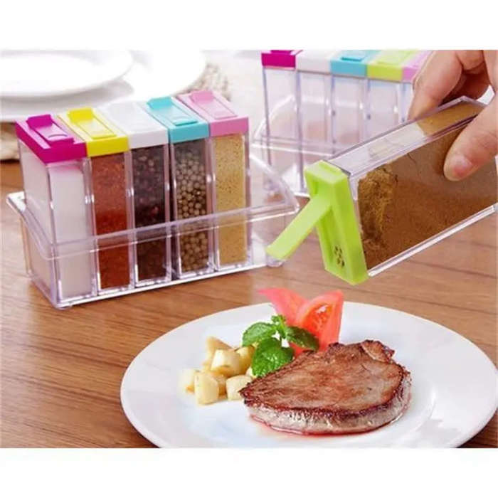 6 Pack Plastic Spice Bottle Kitchen Cooking Spice Storage Rack