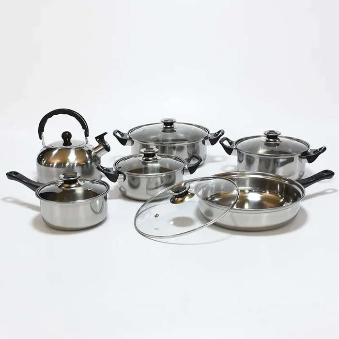 12 PCS Cookware Set Multifunctional Stainless Steel Pot Kitchen Cooking Set