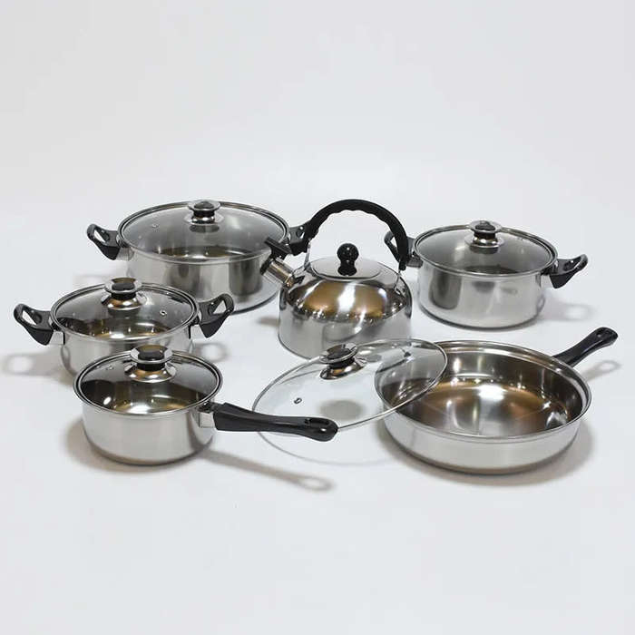 12 PCS Cookware Set Multifunctional Stainless Steel Pot Kitchen Cooking Set