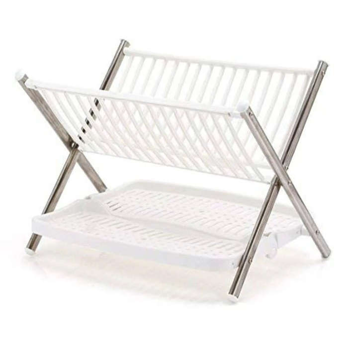 Space Saving Foldable 2-Tier Dish Rack Multifunctional Kitchen Storage Tool