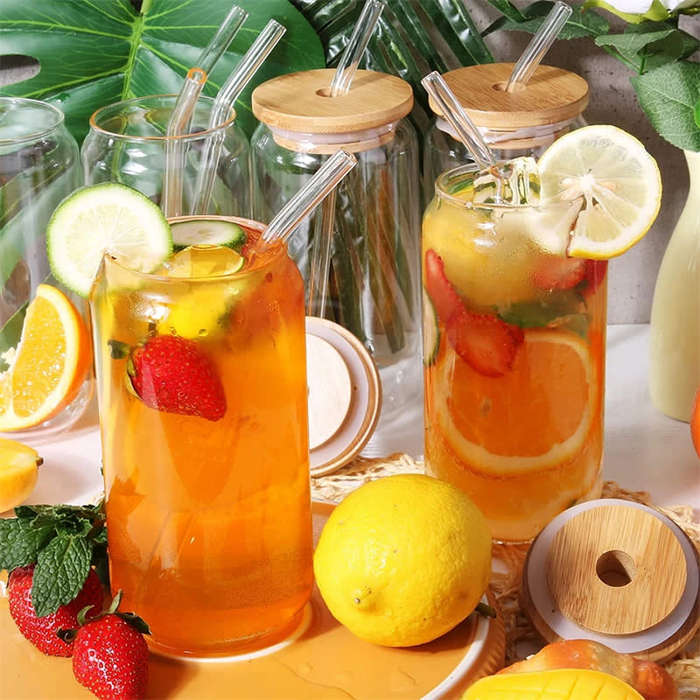 Set of 4 Reusable 480ML Tumblers with Bamboo Lid and Straw