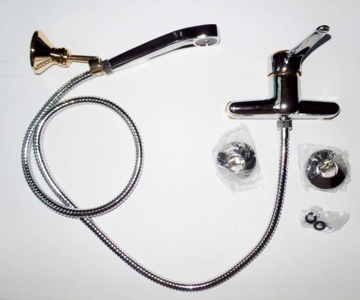 SHOWER MIXER - GOLD AND CHROME - WALL MOUNTED WITH FLEXIBLE CONNECTION HOSE