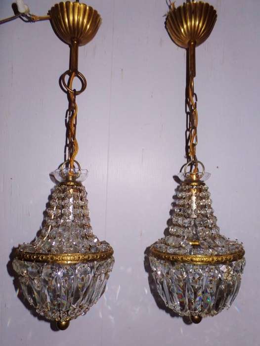 PAIR OF VINTAGE CRYSTAL BASKET CHANDELIERS