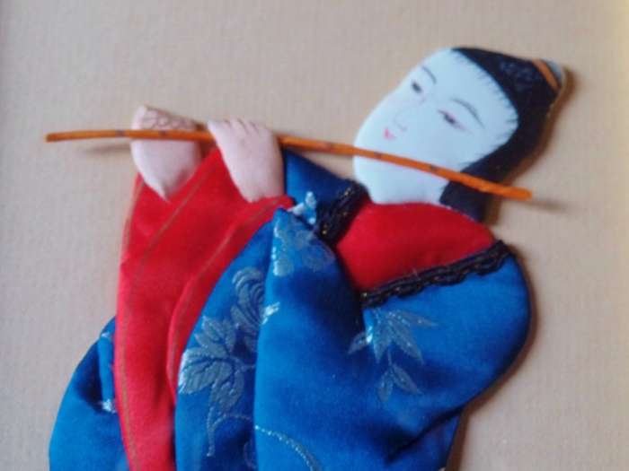 VINTAGE FRAMED SET OF FOUR CHINESE SILK APPLIQUE FIGURES