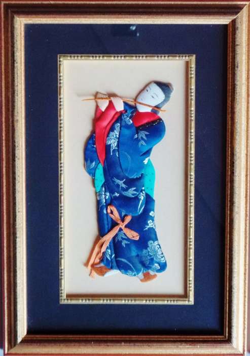 VINTAGE FRAMED SET OF FOUR CHINESE SILK APPLIQUE FIGURES
