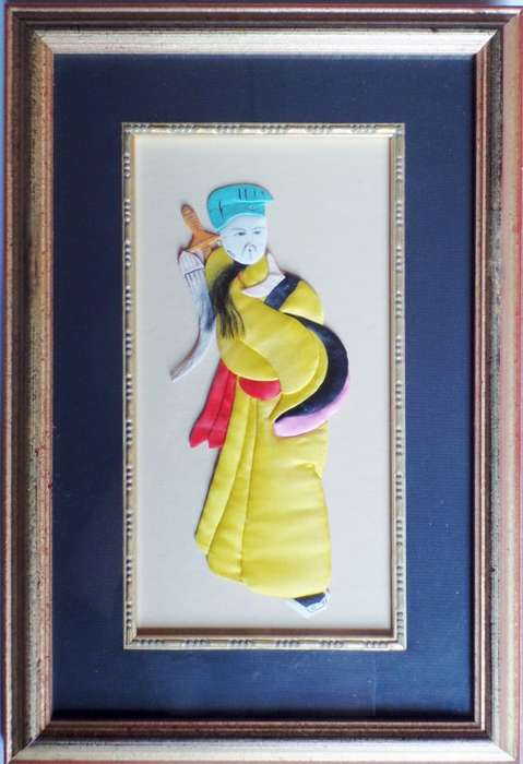 framed chinese silk applique figures