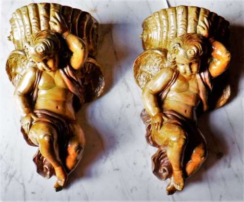 Vintage Pair of Cherub wall lights / sconces
