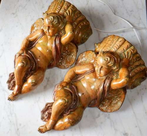 Vintage Pair of Cherub wall lights / sconces