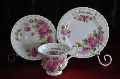 Royal Albert Flower Of The Month November "Chrysanthemum" Trio