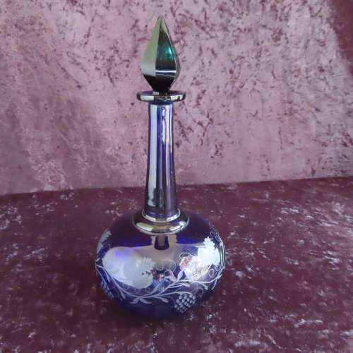 Bristol Blue Etched Decanter.