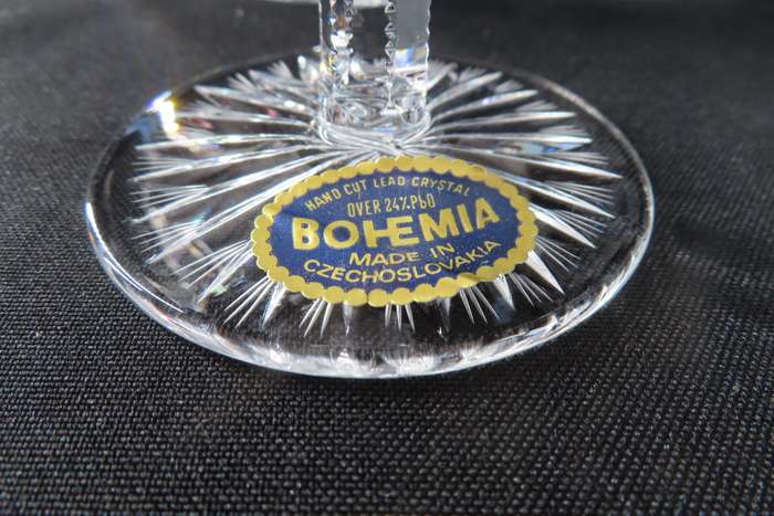 Bohemia Crystal Hand Cut Champagne Glasses x 5.  Made In Czechoslovakia.