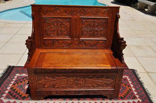 Oak Carved Monk's Bench  ----  Collections Only !!!!