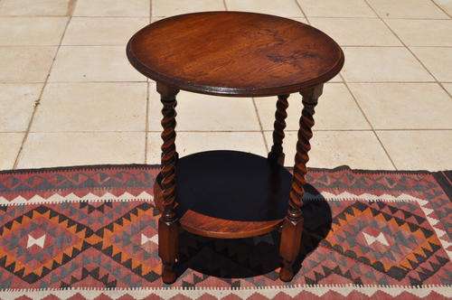 Oak Round 2 Tier Barley Twist Lamp Table ---  Collections Only!!!