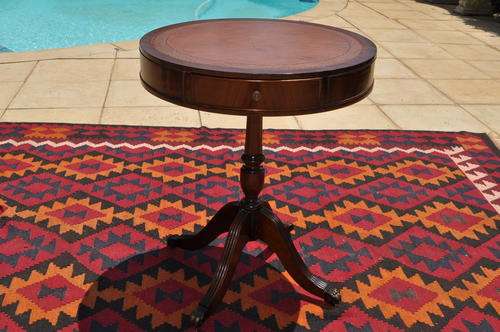 Mahogany Revolving Drum Table  With Leather Inlay Brass Claw Feet On Castors   Collections Only!!