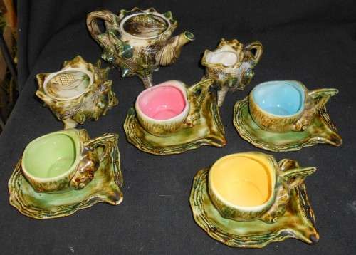 Vintage Majolica Seashell 13 Piece Tea Set