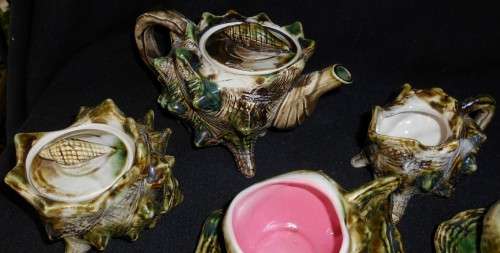 Vintage Majolica Seashell 13 Piece Tea Set