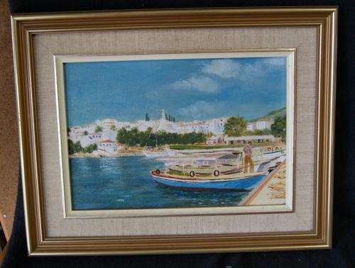VINTAGE Framed ORIGINAL Sardinia Boating Scene