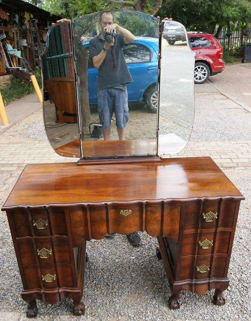 Vintage Imbuia Ball and Claw Linen Fold 7 Drawer Dressing Table