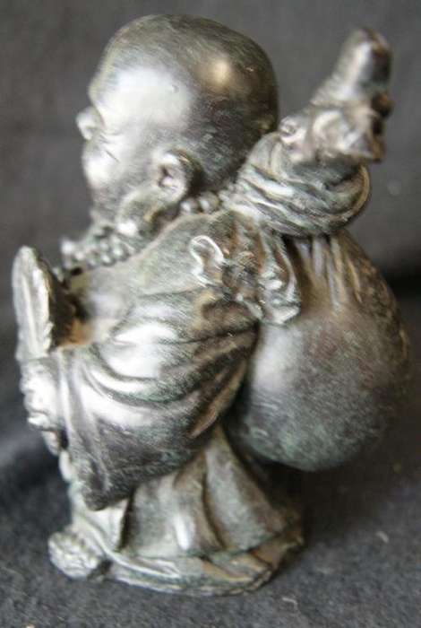 Vintage Oriental Slate Grey Resin Happy Laughing Buddha Statue