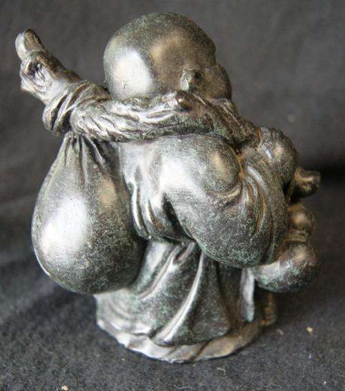 Vintage Oriental Slate Grey Resin Happy Laughing Buddha Statue